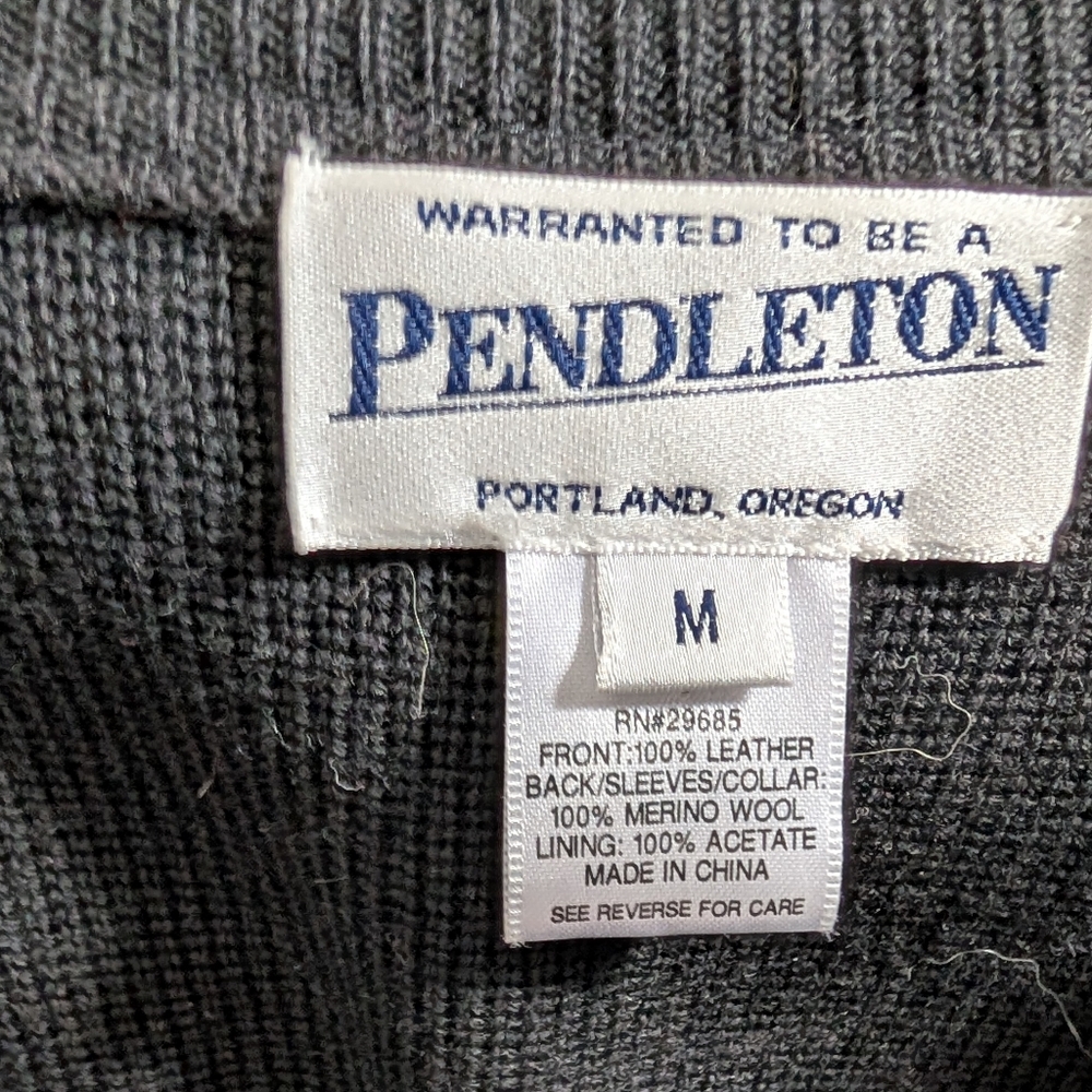 Pendleton Wool Leather Black Full Zip Cardigan Kn… - image 2